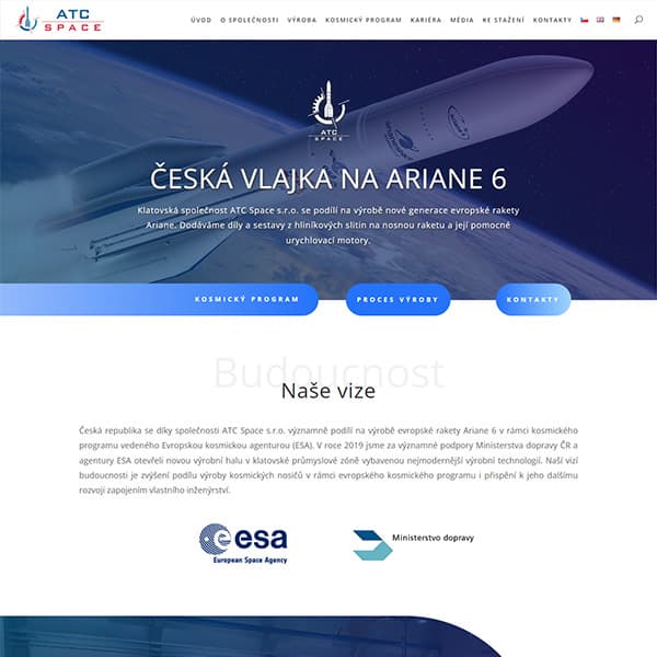 Kódování front-endu a tvorba šablon pro webové stránky společnosti ATC Space s.r.o.