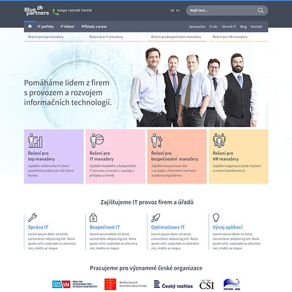 Projekt vývoje back-endu a front-endu portálu společnosti Blue Partners.